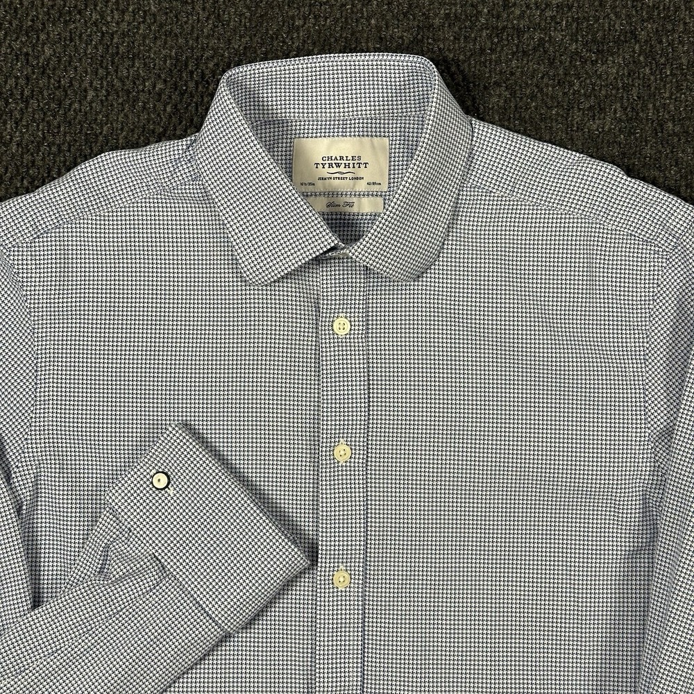 Charles Tyrwhitt Mens Dress Shirt 16.5 35 Slim Fit French Cuff Puppytooth